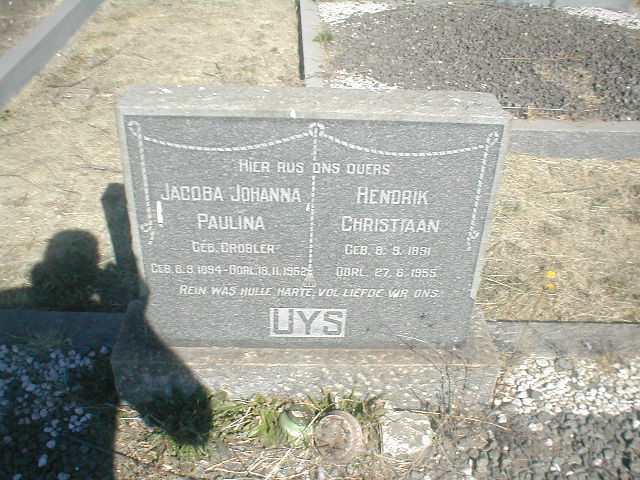 UYS Hendrik Christiaan 1891-1955 &amp; Jacoba Johanna Paulina GROBLER 1894-1962