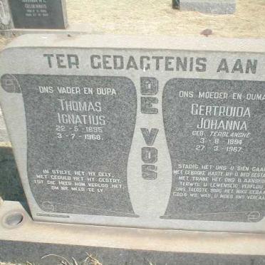 VOS Thomas Ignatius, de 1895-1968 &amp; Gertruida Johanna TERBLANCHE 1894-1967