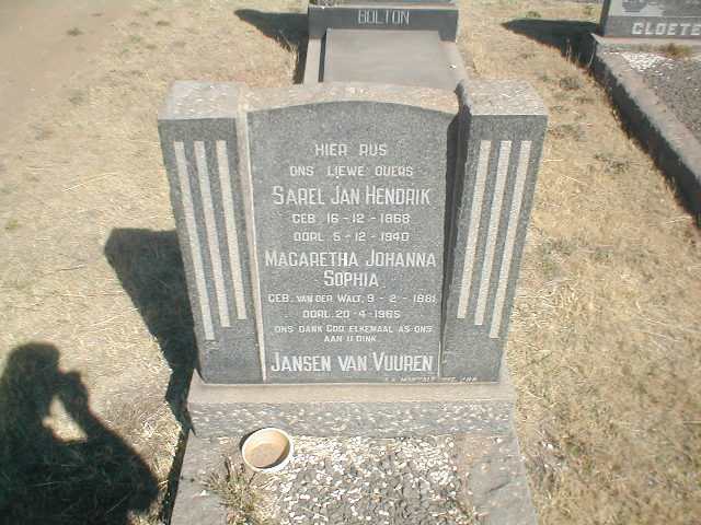 VUUREN Sarel Jan Hendrik, Jansen van 1868-1940 &amp;  Margaretha Johanna Sophia VAN DER WALT 1881-1965
