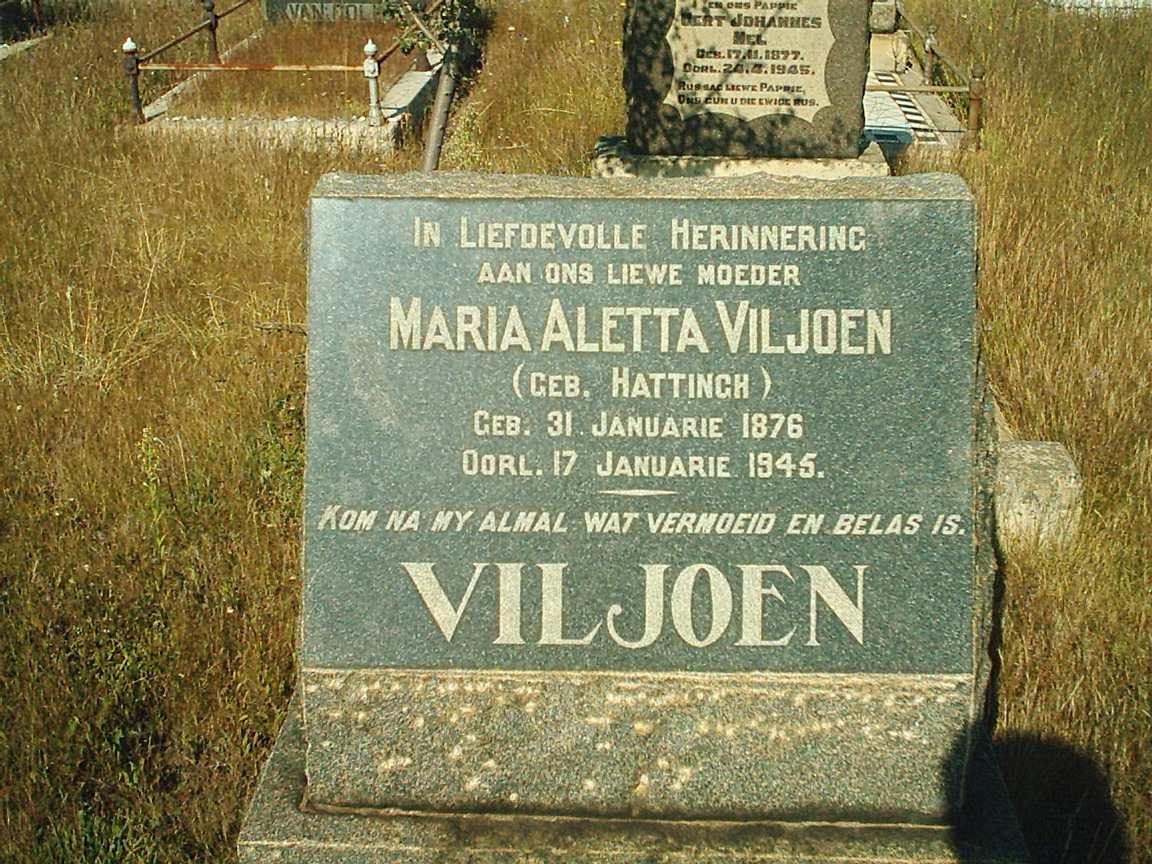 VILJOEN Maria Aletta nee HATTINGH 1876-1945
