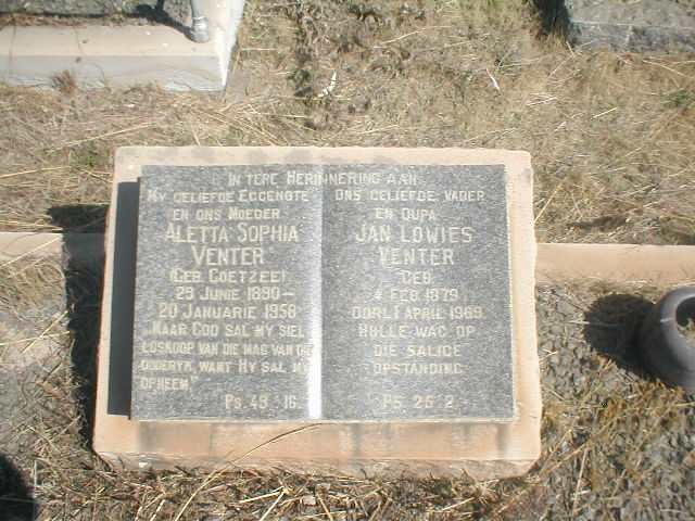 VENTER Jan Lowies 1879-1969 &amp; Aletta Sophia COETZEE 1890-1958