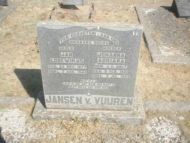 VUUREN Jan Lodewikus, Jansen v. 1877-1946 &amp; Johanna Adriana V.D. WALT 1881-1965