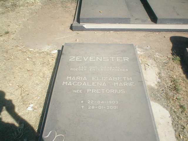 ZEVENSTER Maria Elizabeth Magdalena nee PRETORIUS 1903-2001