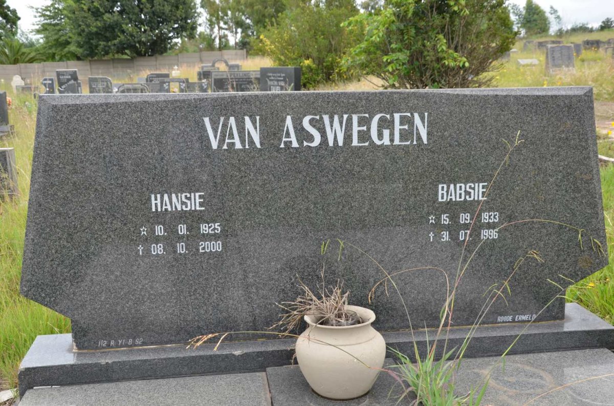 ASWEGEN Hansie, van 1925-2000 &amp; Babsie 1933-1996