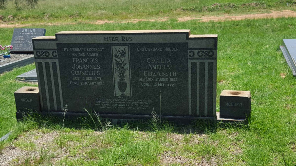ASWEGEN Francois Johannes Cornelius, van 1877-1959 &amp; Cecilia Amelia Elizabeth COX 1883-1972