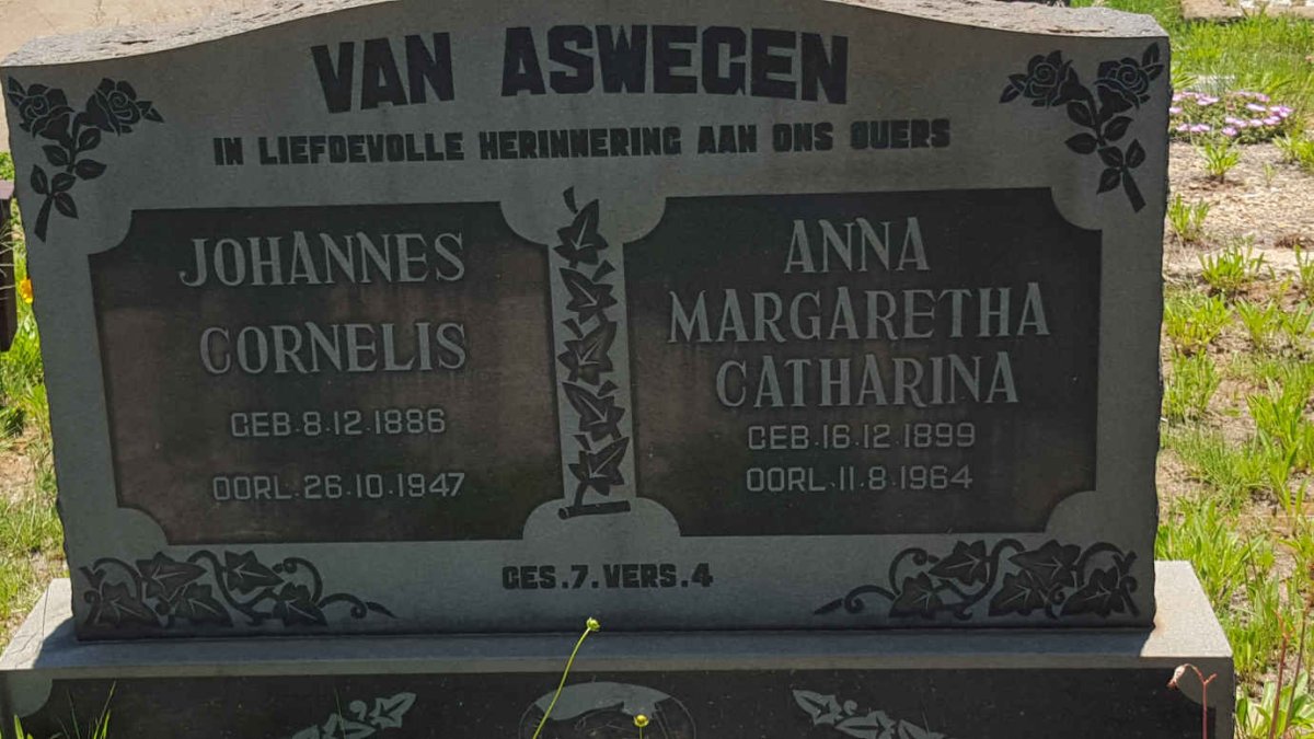 ASWEGEN Johannes Cornelius, van 1886-1947 &amp; Anna Margaretha Catharina 1899-1964