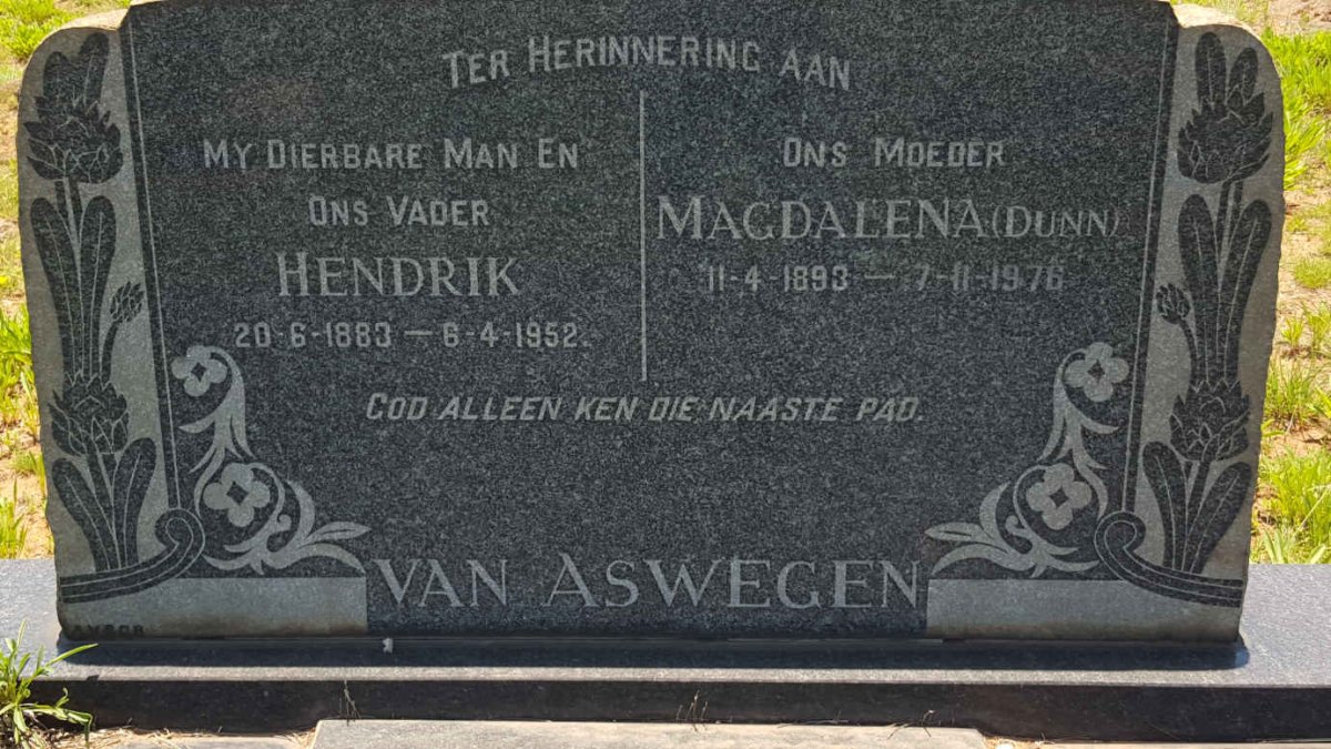 ASWEGEN Hendrik, van 1883-1952 &amp; Magdalena DUNN 1893-1976