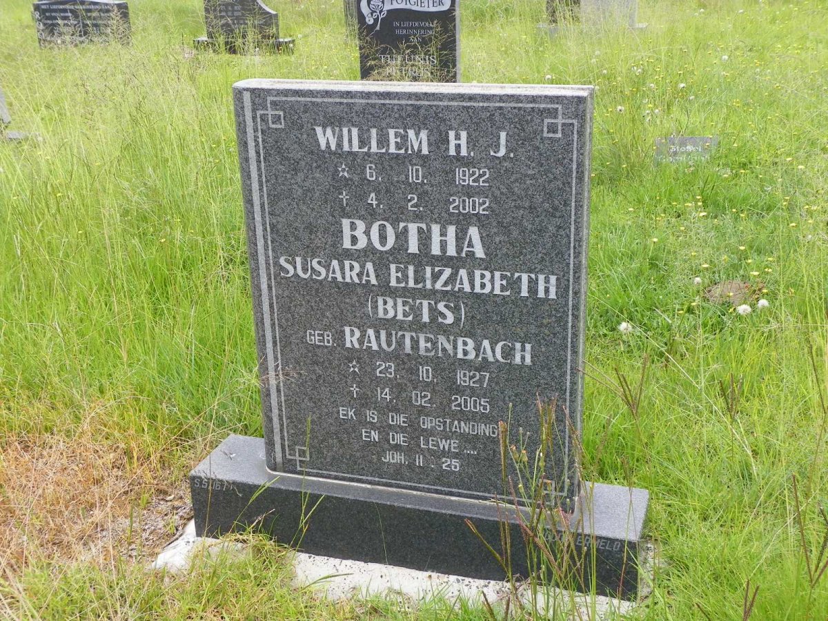 BOTHA Willem H.J. 1922-2002 &amp; Susara Elizabeth RAUTENBACH 1927-2005