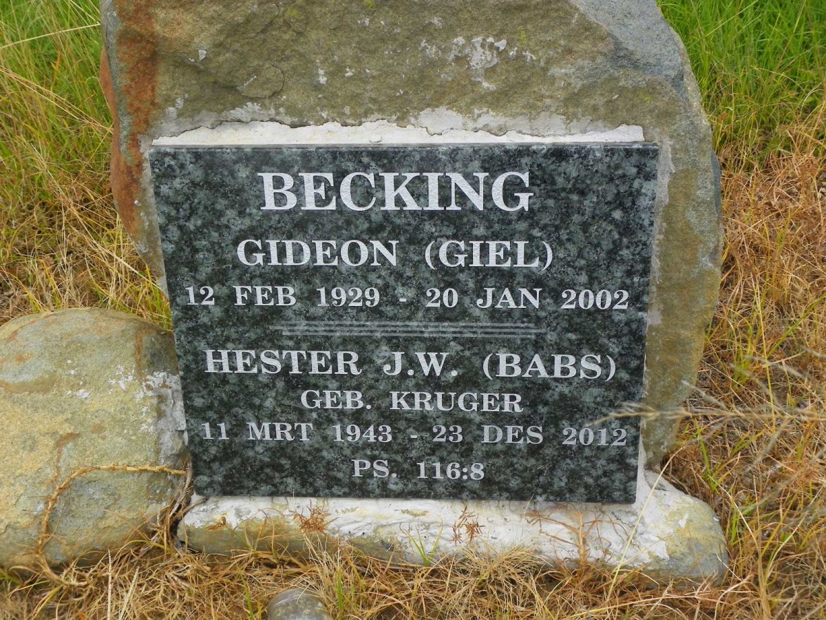 BECKING Gideon 1929-2002 &amp; Hester J.W. KRUGER 1943-2012