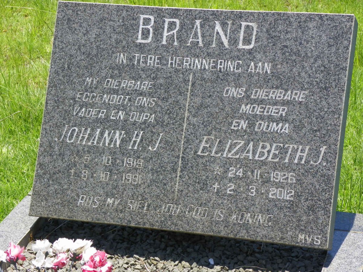BRAND Johann H.J. 1919-1991 &amp; Elizabeth J. 1926-2012