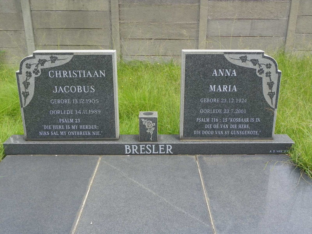 BRESLER Christiaan Jacobus 1905-1989 &amp; Anna Maria 1924-2001