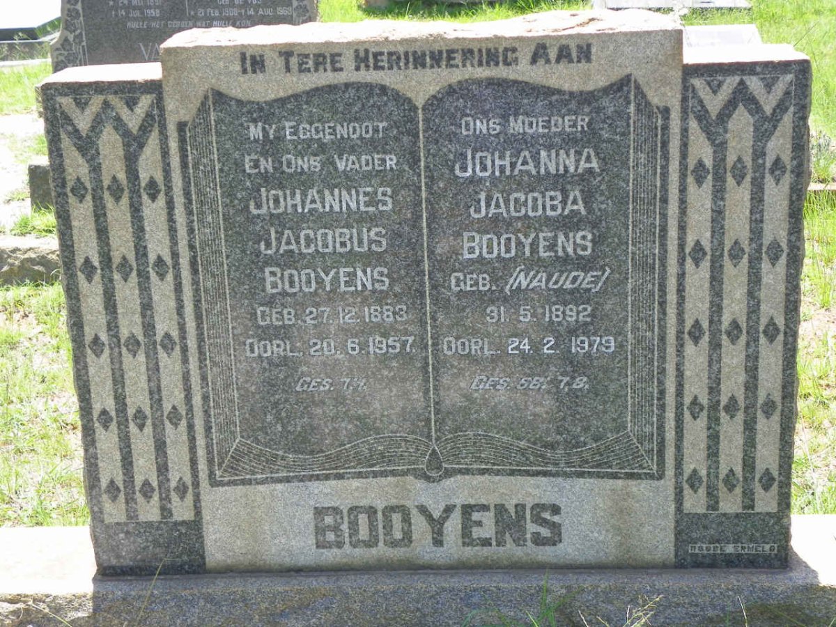 BOOYENS Johannes Jacobus 1883-1957 &amp; Johanna Jacoba NAUDE 1892-1979