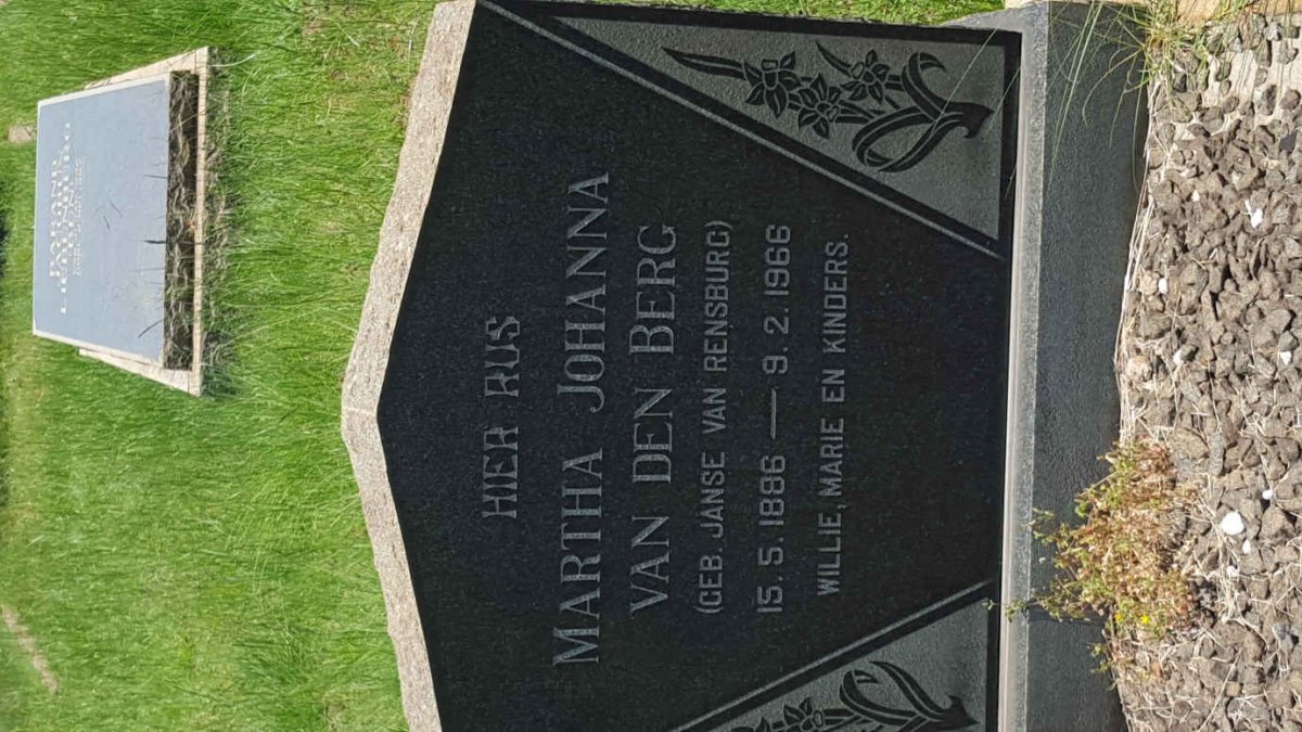 BERG Martha Johanna, van den nee JANSE VAN RENSBURG 1886-1966