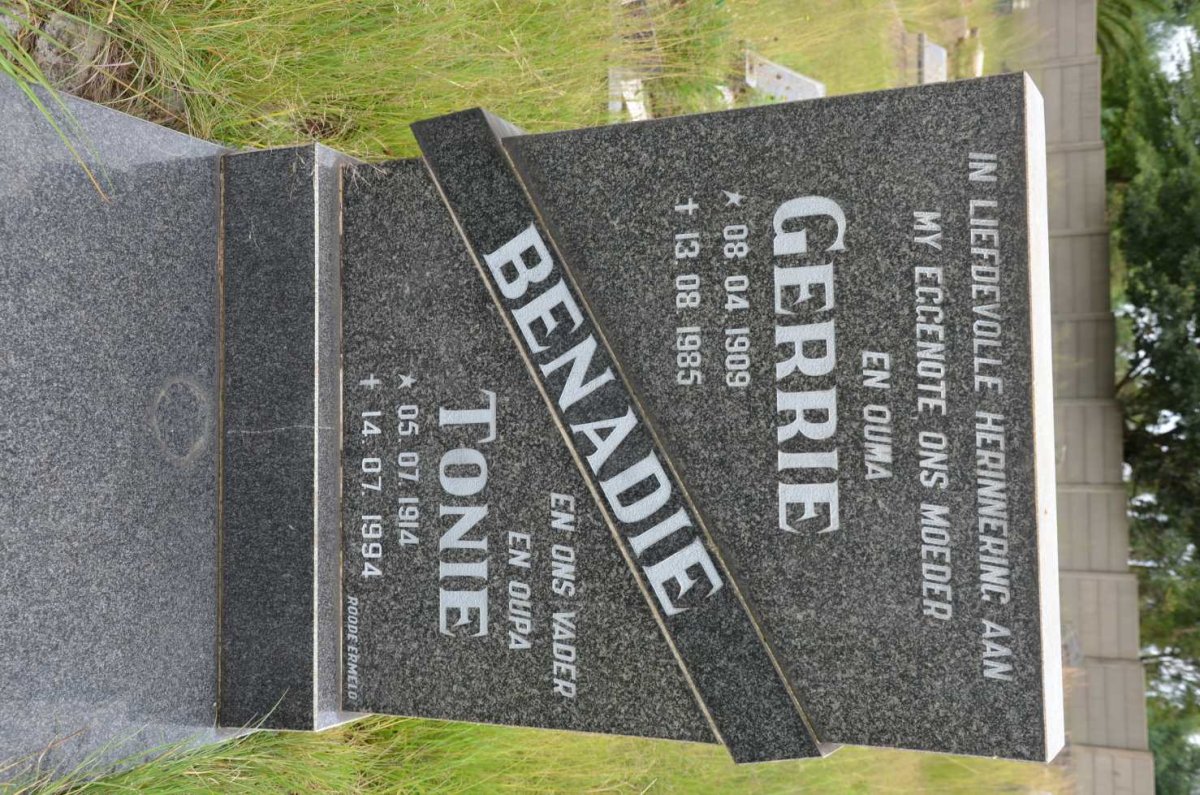 BENADIE Tonie 1914-1994 &amp; Gerrie 1909-1985