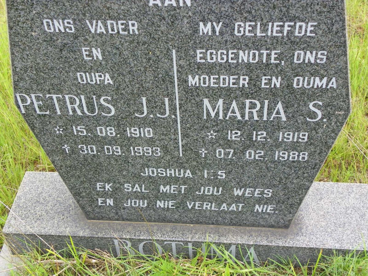 BOTHMA Petrus J.J 1910-1993 &amp; Maria S. 1919-1988