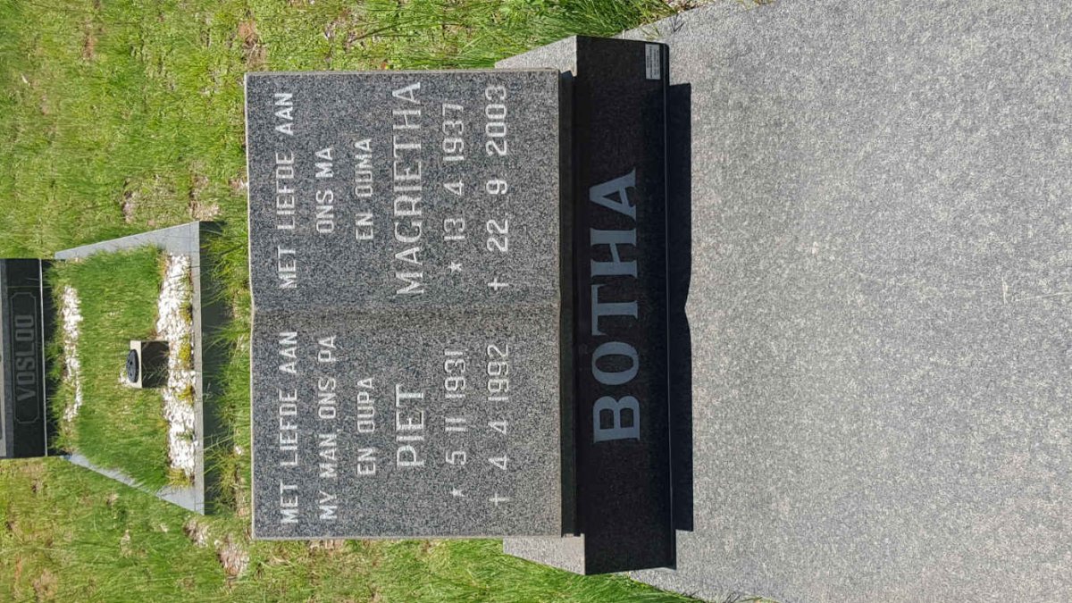 BOTHA Piet 1931-1992 &amp; Magrietha 1937-2003