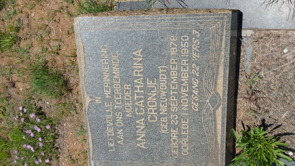 CRONJE Anna Catherina nee NIEUWOUDT 1878-1950
