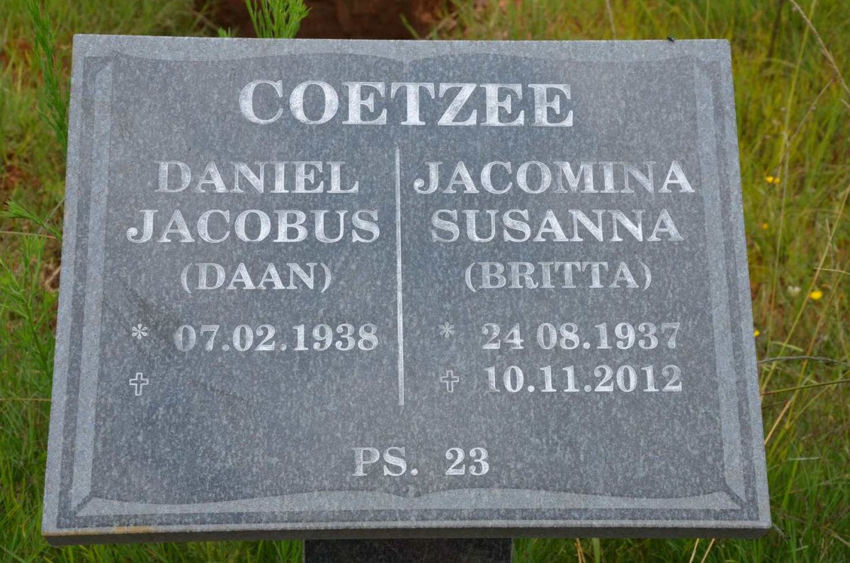 COETZEE Daniel Jacobus 1938- &amp; Jacomina Susanna 1937-2012