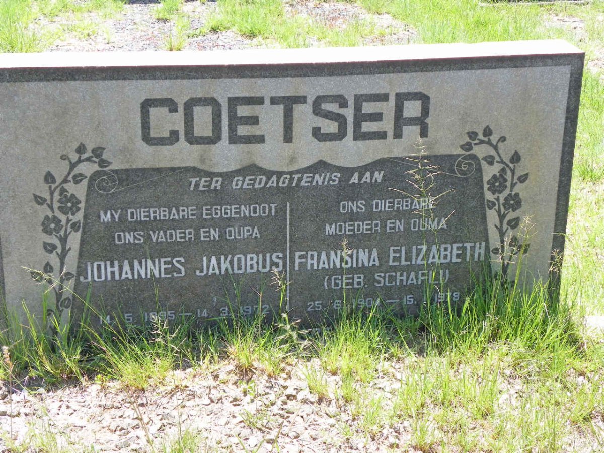 COETSER Johannes Jakobus 1895-1972 &amp; Fransina Elizabeth SCHAFLI 1904-1978