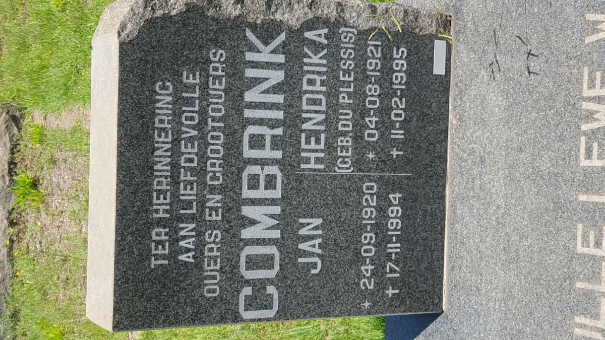 COMBRINK Jan 1920-1994 &amp; Hendrika DU PLESSIS 1921-1995