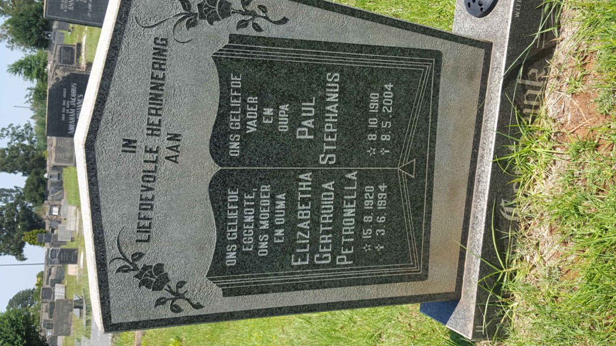 COMBRINK Paul Stephanus 1910-2004 &amp; Elizabetha Gertruida Petronella 1920-1994