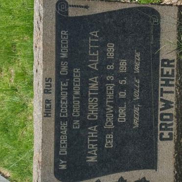 CROWTHER Robert Frederick 1883-1969 &amp; Martha Christina Aletta CROWTHER 1890-1961