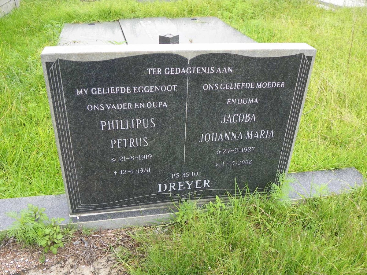DREYER Phillipus Petrus 1919-1981 &amp; Jacoba Johanna Maria 1927-2008