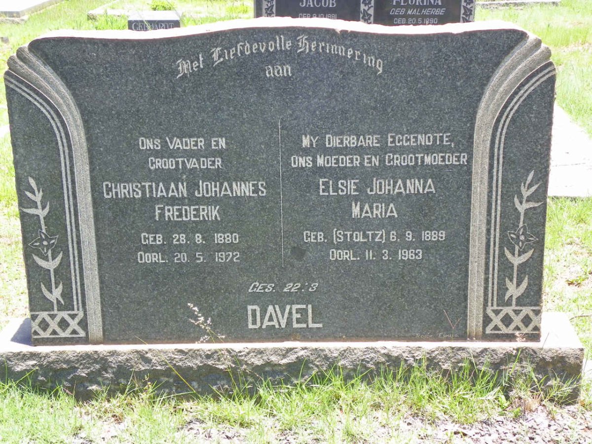 DAVEL Christiaan Johannes Frederik 1880-1972 &amp; Elsie Johanna Maria STOLTZ 1889-1963
