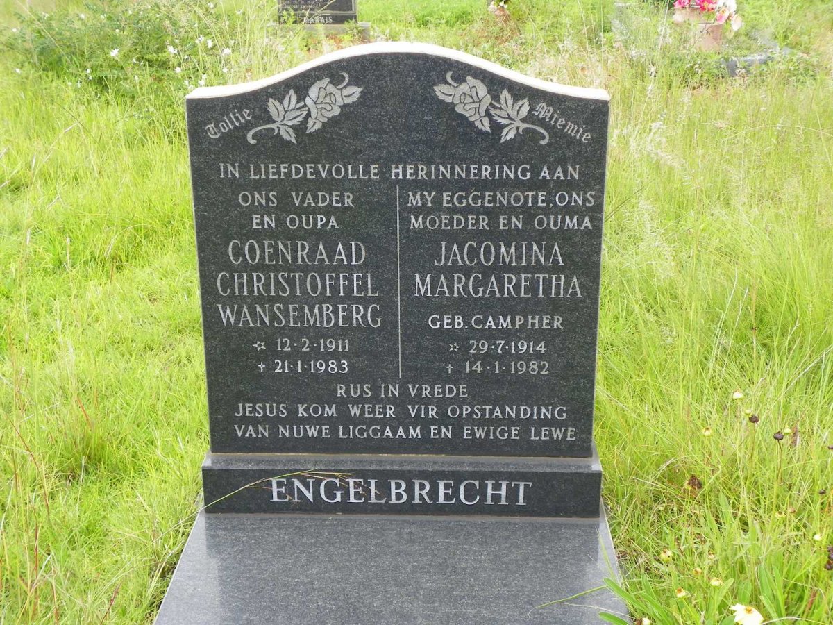 ENGELBRECHT Coenraad Christoffel Wansemberg 1911-1983 &amp; Jacomina Margaretha CAMPHER 1914-1982