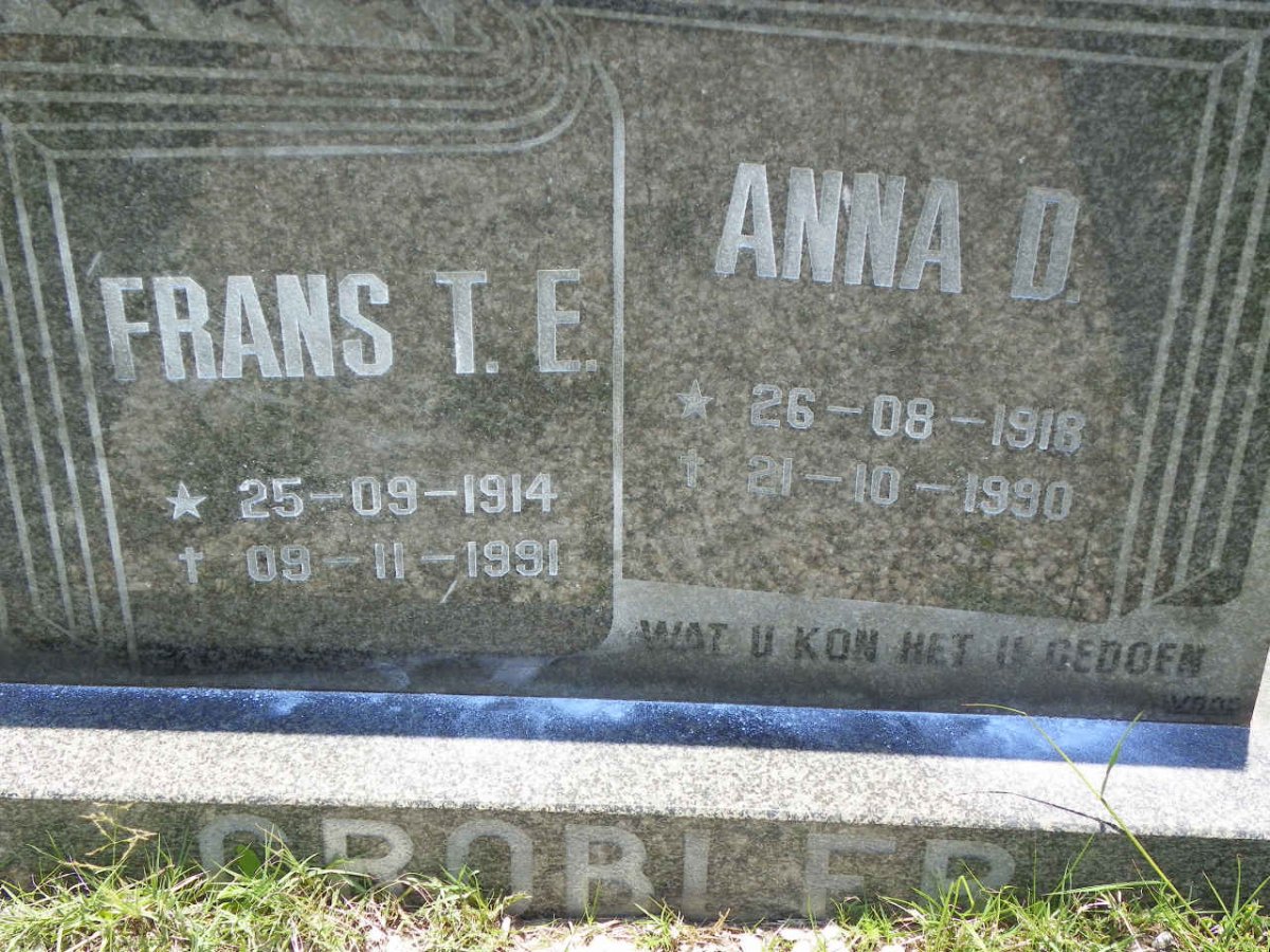 GROBLER Frans T.E. 1914-1991 &amp; Anna D. 1918-1990