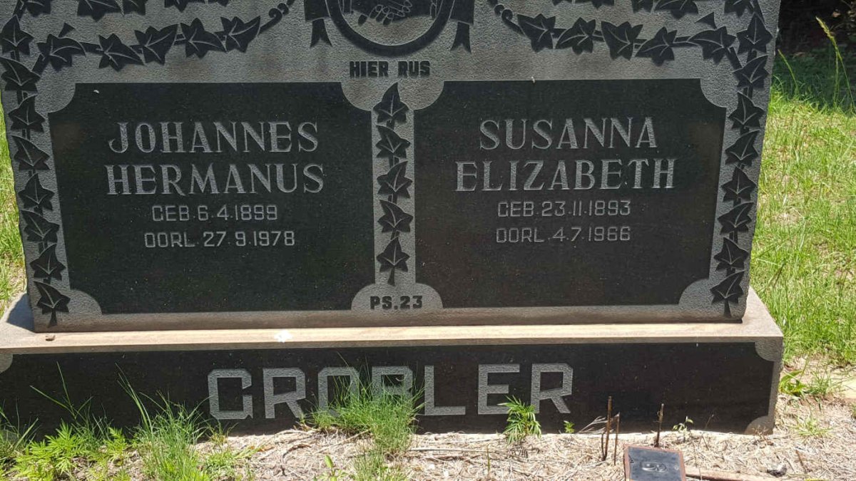GROBLER Johannes Hermanus 1898-1978 &amp; Susanna Elizabeth 1893-1966