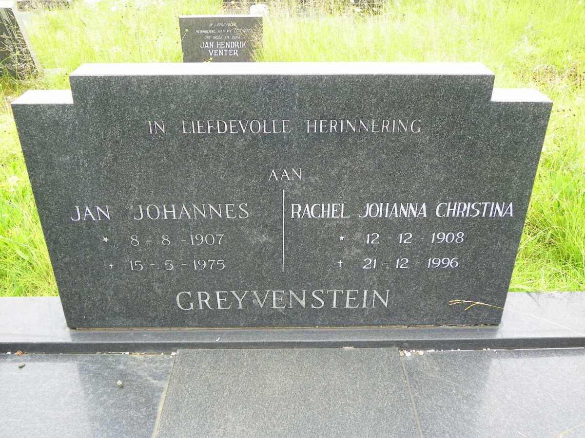 GREYVENSTEIN Jan Johannes 1907-1975 &amp; Rachel Johanna Christina 1908-1996