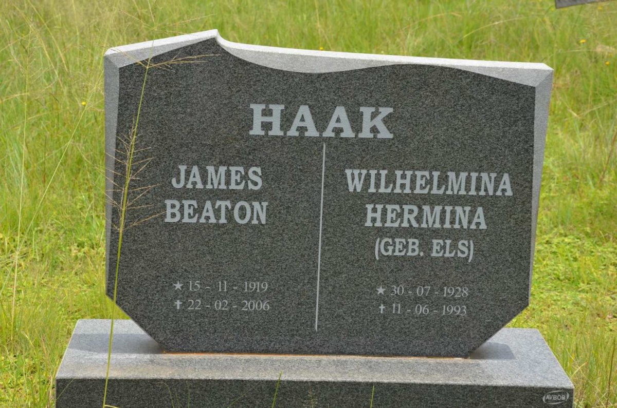 HAAK James Beaton 1919-2006 &amp;  Wilhelmina Hermina ELS 1928-1993