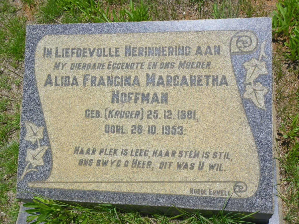 HOFFMAN Alida Francina Margaretha nee KRUGER 1881-1953