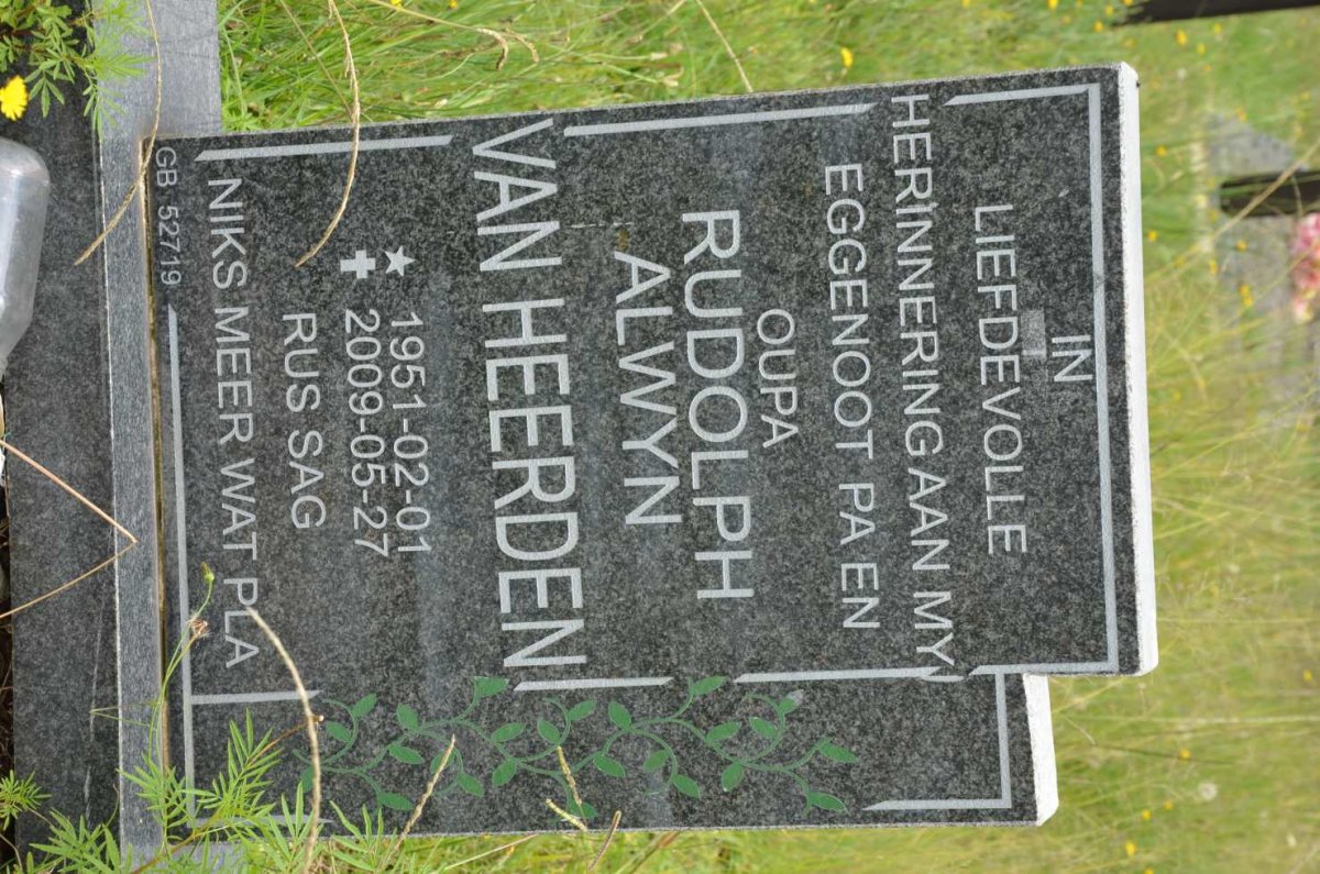 HEERDEN Rudolph Alwyn, van 1951-2009