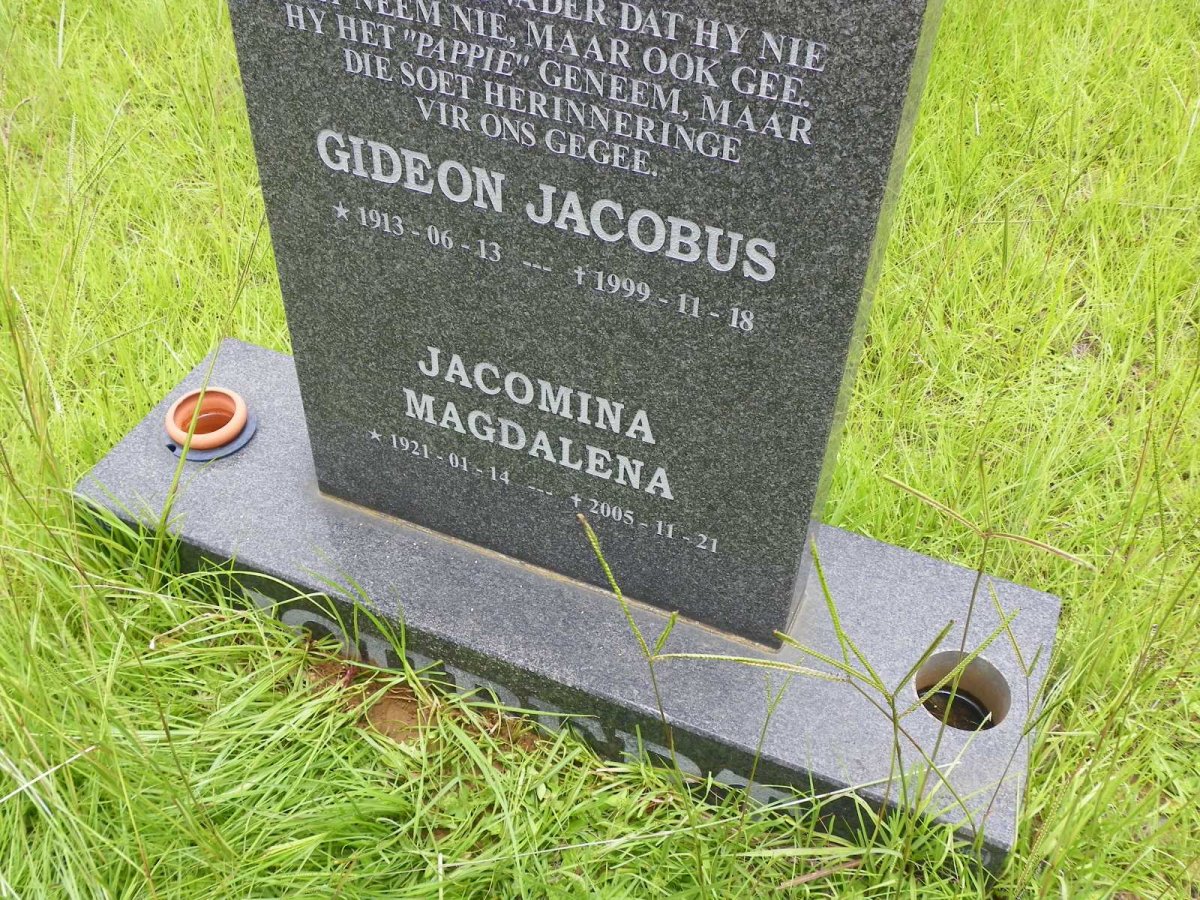 JOUBERT Gideon Jacobus 1913-1999 &amp; Jacomina Magdalena 1921-2005