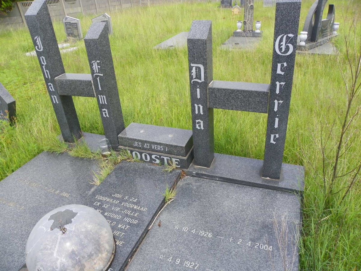 JOOSTE Gerrie 1926-2004 &amp; Dina 1927-1993 :: JOOSTE Johan 1957-1986 &amp; Elma 1961-