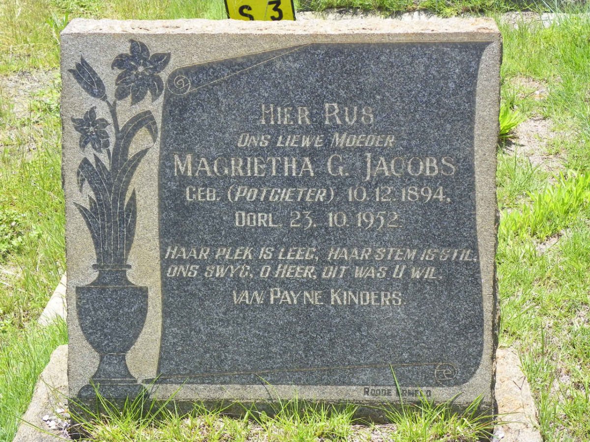 JACOBS Magrietha G. nee POTGIETER 1894-1952