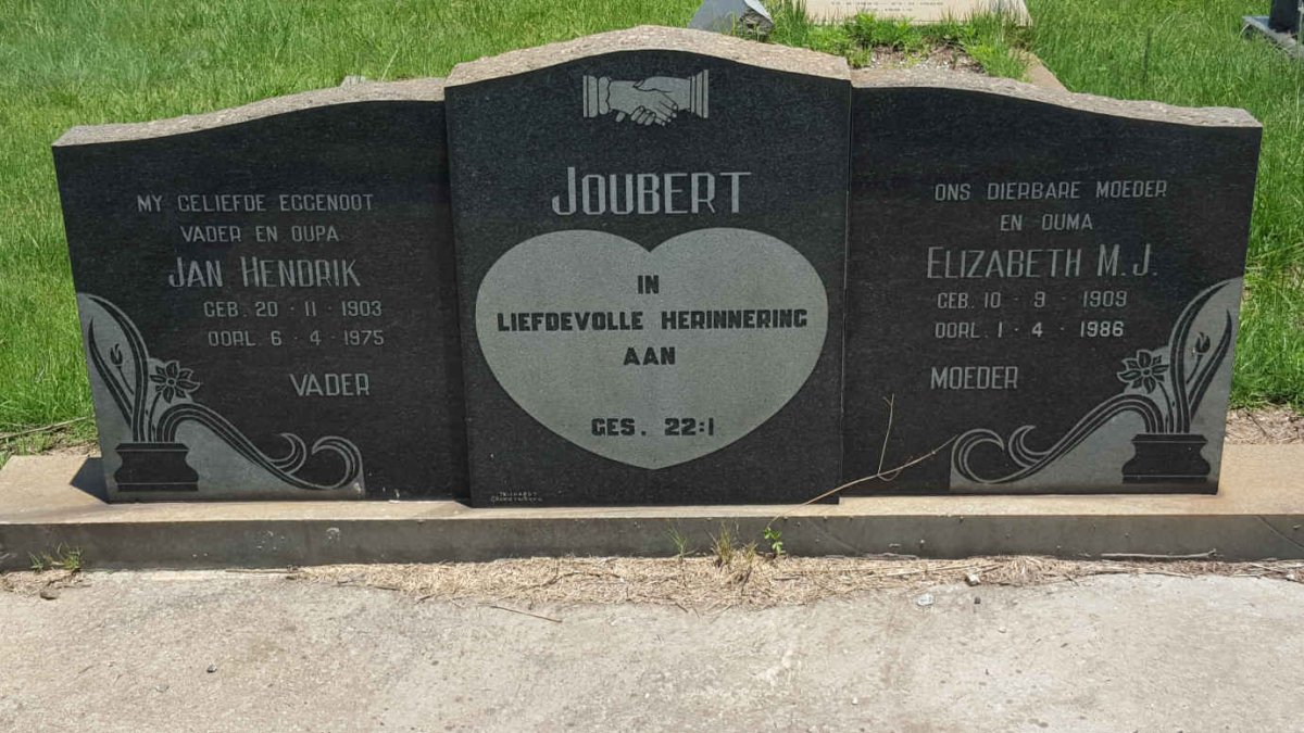 JOUBERT Jan Hendrik 1903-1975 &amp; Elizabeth M.J. 1909-1986