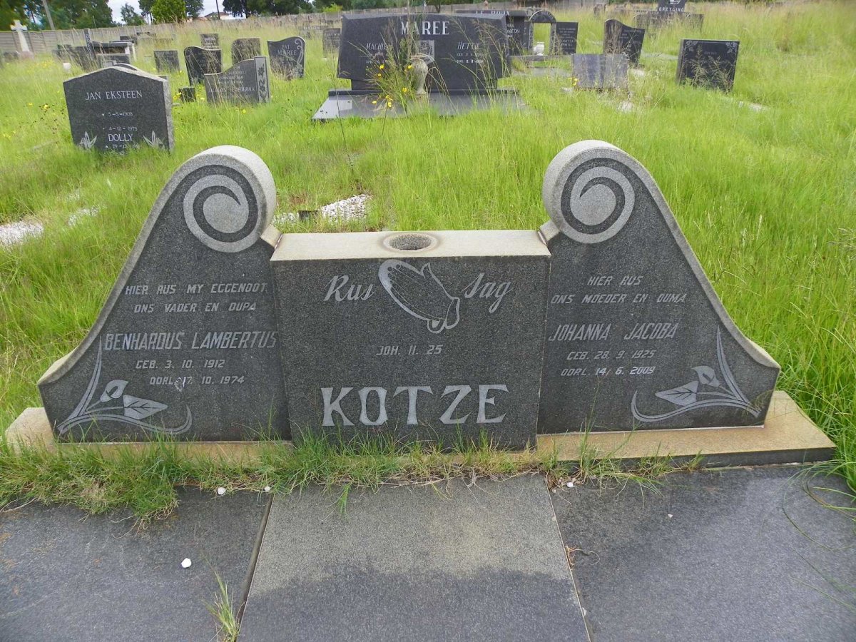 KOTZE Benhardus Lambertus 1912-1974 &amp; Johanna Jacoba 1925-2009