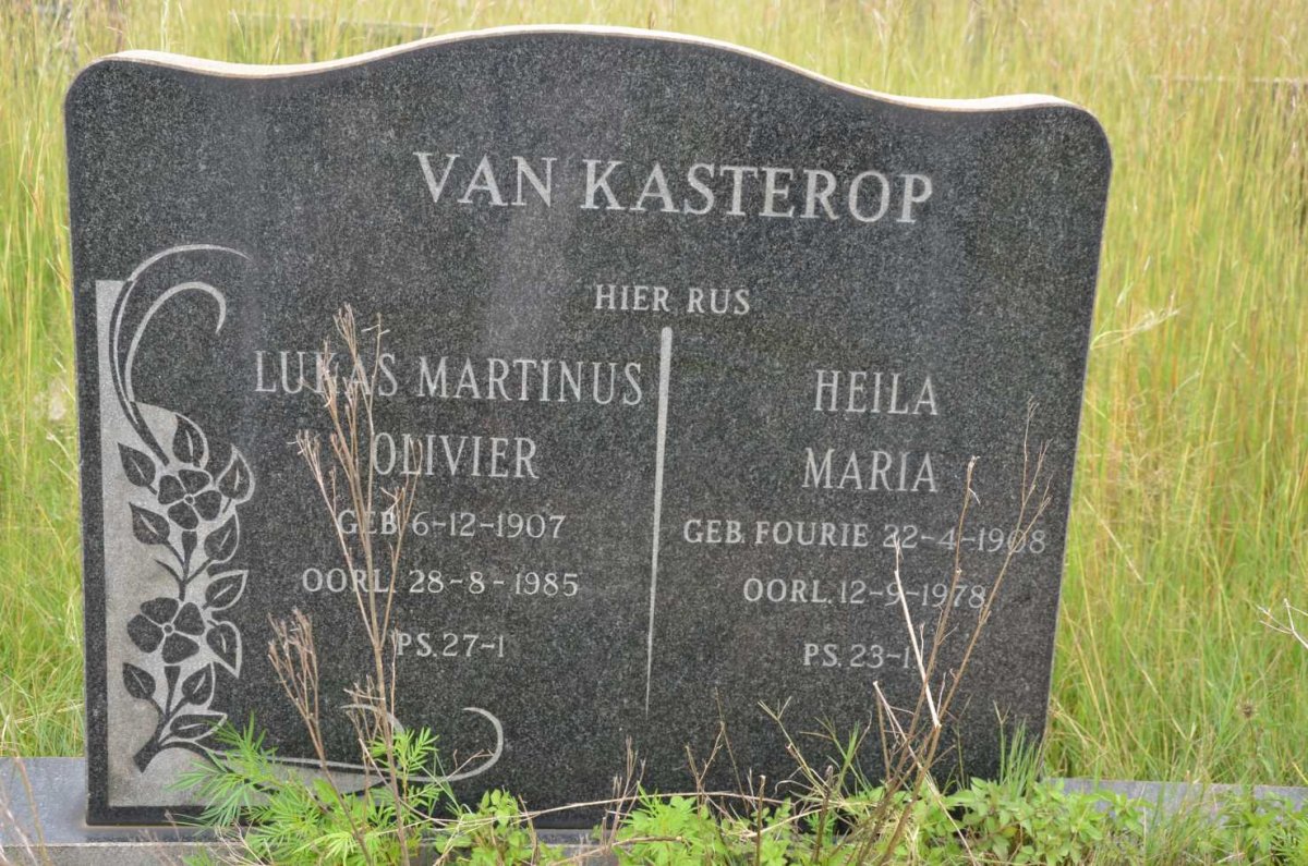 KASTEROP Lukas Martinus Olivier, van 1907-1985 &amp; Heila Maria FOURIE 1908-1978