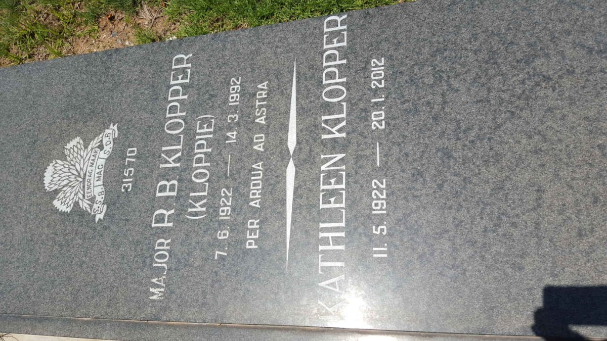 KLOPPER R.B. 1922-1992 &amp; Kathleen 1922-2012
