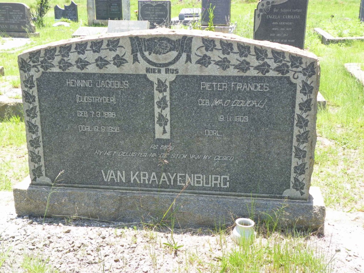 KRAAYENBURG Henning Jacobus, van 1886-1956 &amp; Pieter Frances MAC DOUGAL 1903-