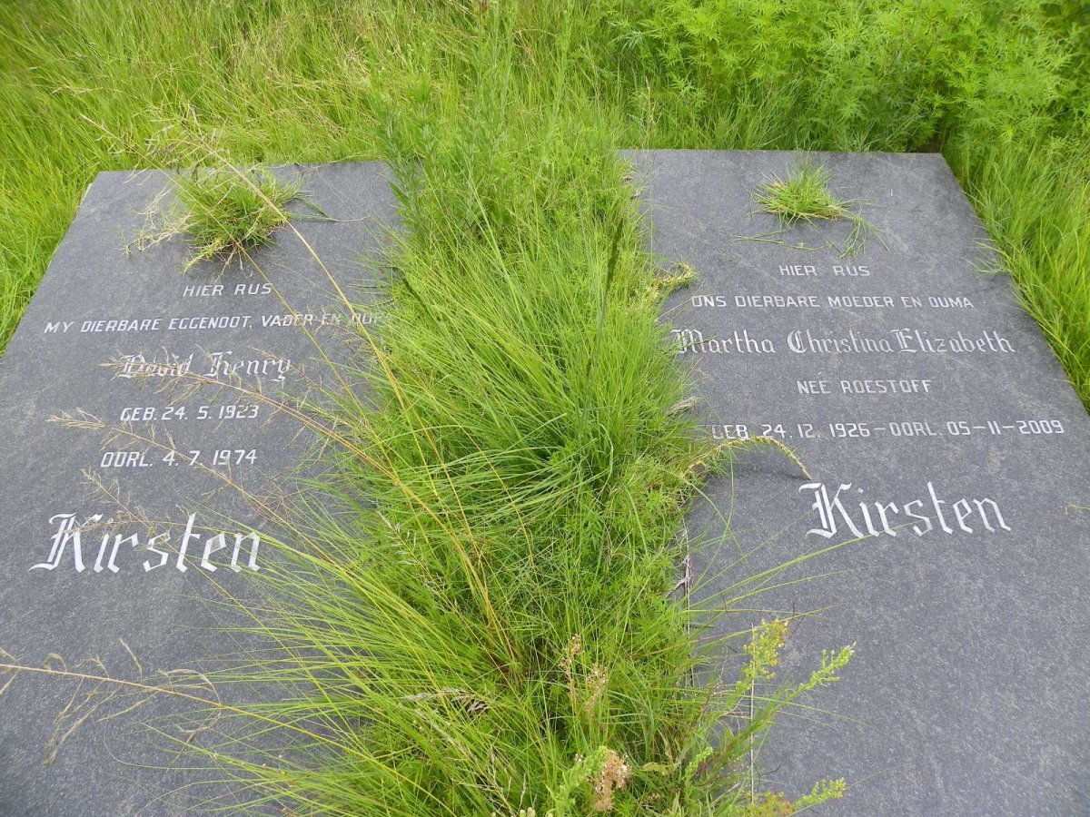 KIRSTEN David Henry 1923-1974 &amp; Martha Christina Elizabeth ROESTOFF 1926-2009