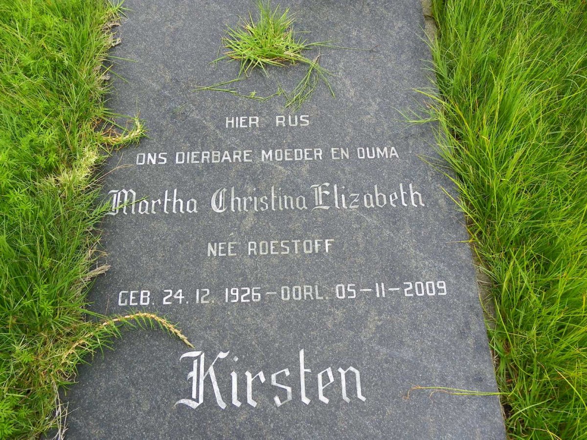 KIRSTEN David Henry 1923-1974 &amp; Martha Christina Elizabeth ROESTOFF 1926-2009