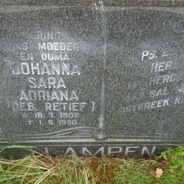 LAMPEN Johanna Sara Adriana nee RETIEF 1902-1990