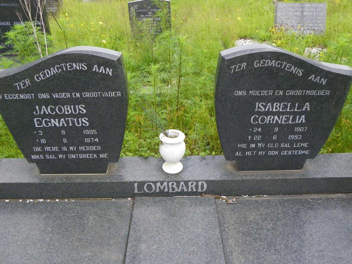 LOMBARD Jacobus Egnatus 1905-1974 &amp; Isabella Cornelia 1907-1993