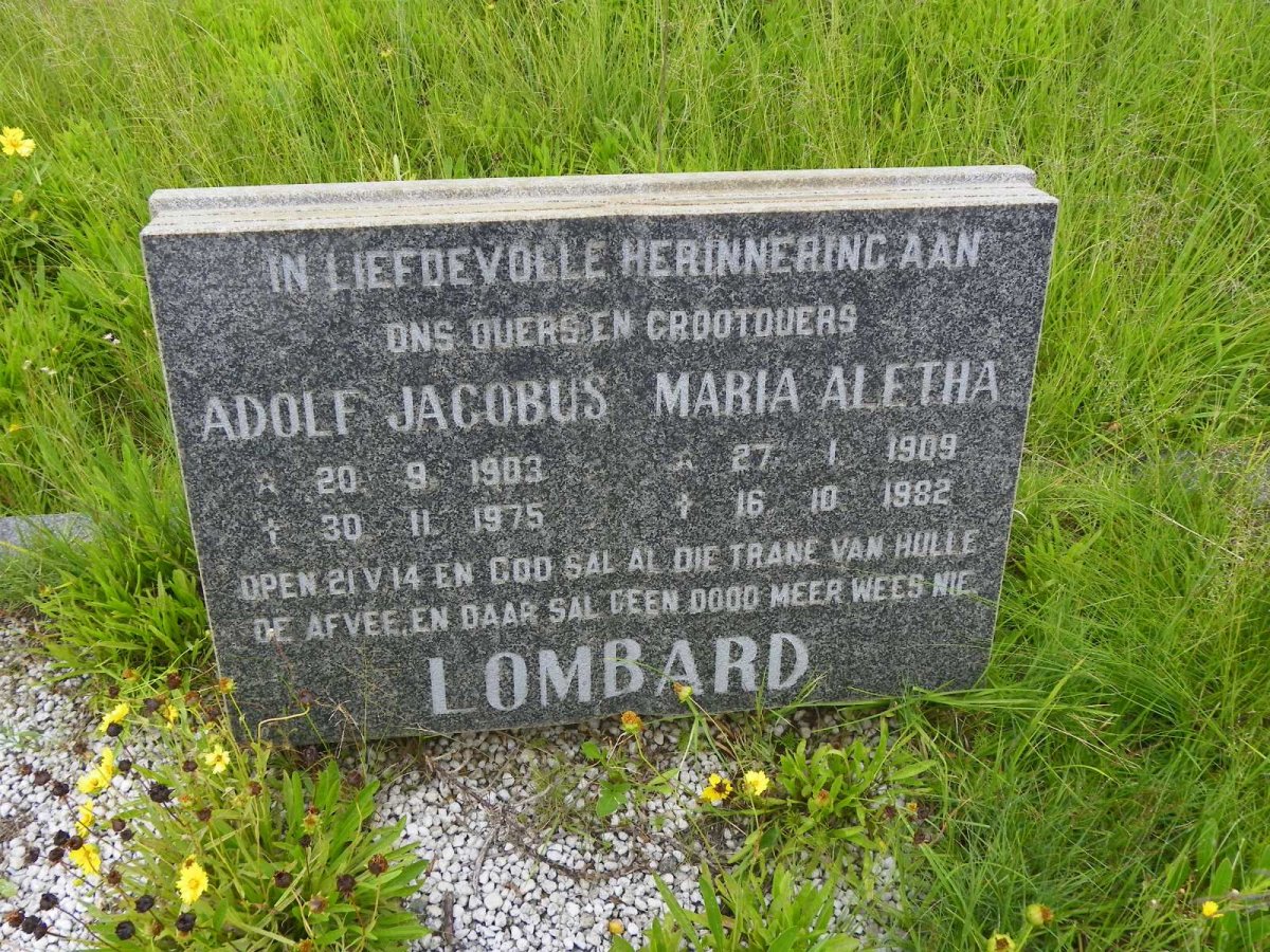 LOMBARD Adolf Jacobus 1903-1975 &amp; Maria Aletha 1909-1982