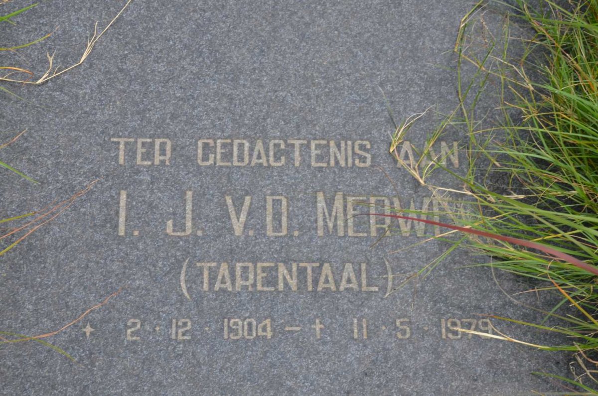 MERWE I.J., v.d. 1904-1979