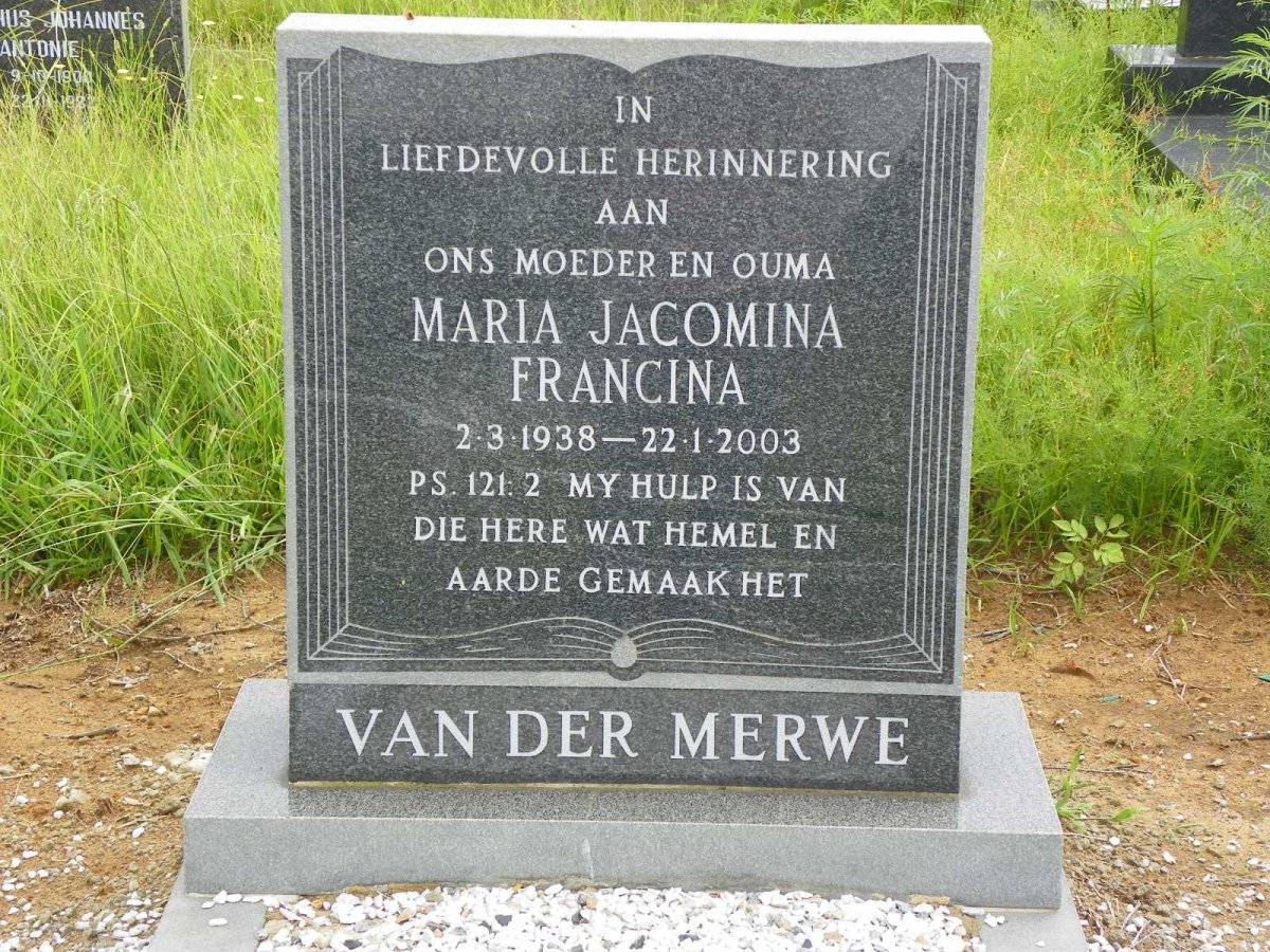 MERWE Maria Jacomina Francina, van der 1938-2003